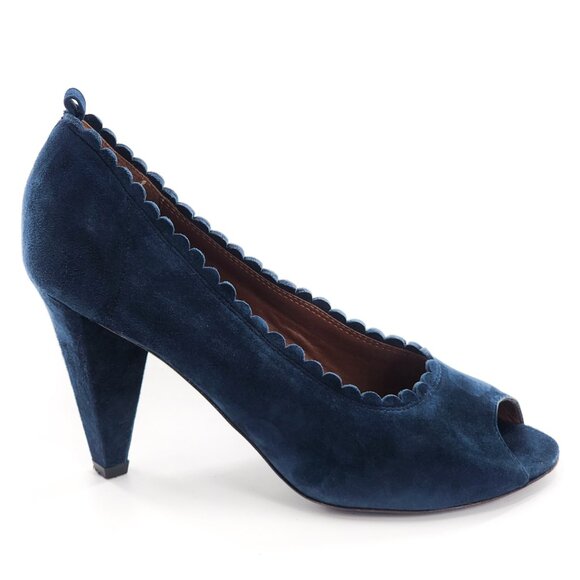 MARC by MARC JACOBS Blue Suede Peep Toe Scalloped Pumps - Picture 1 of 10